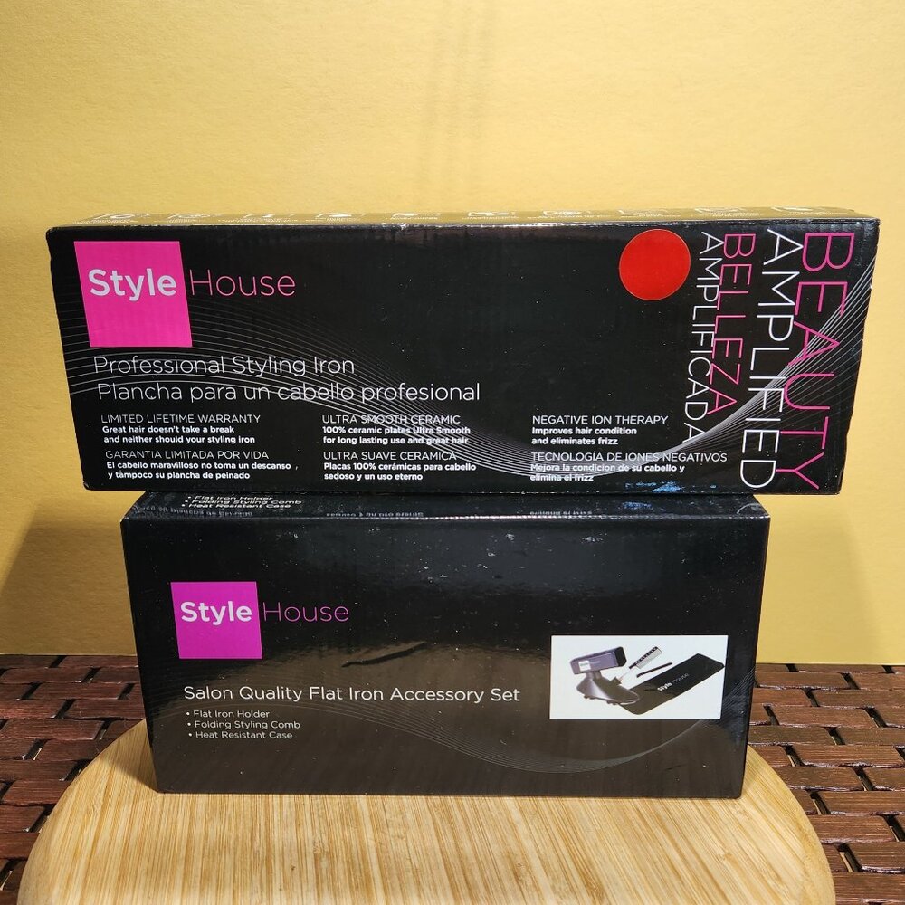 NIB Style House Pro Negative Ion Hair Styling Flat Iron red 1.25" w/ Accessories